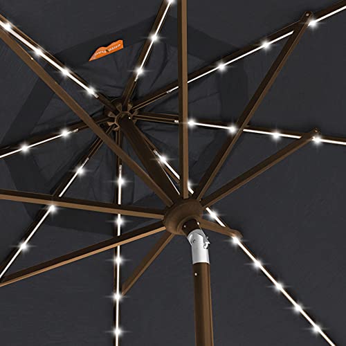 USA 10-Year-Non-Fading 9ft Market Patio Umbrella, Commercial Grade Table Sun Umbrella with 80 Solar LED Lights, Crank Open, Windproof & UPF 50+ UV Protection for Garden, Deck, Pool, Backyard, Black
