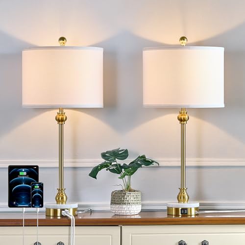 Brass Gold Buffet Table Lamps Set of 2 for Living Room (2 Count)