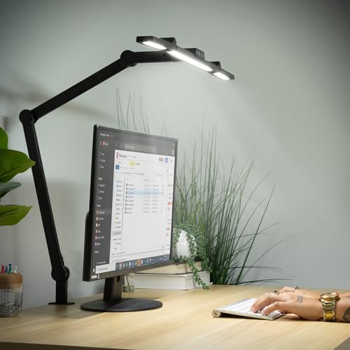 LED Desk Lamp with Adjustable Swing Arms and Clamp Base
