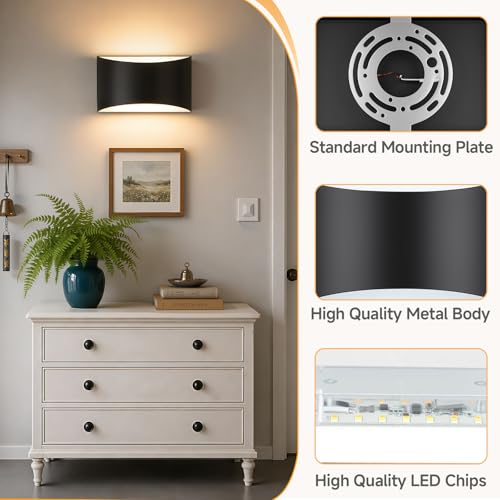 Modern LED Wall Sconce Set of 2 Large Black Indoor Wall Light 3CCT (2 Count)