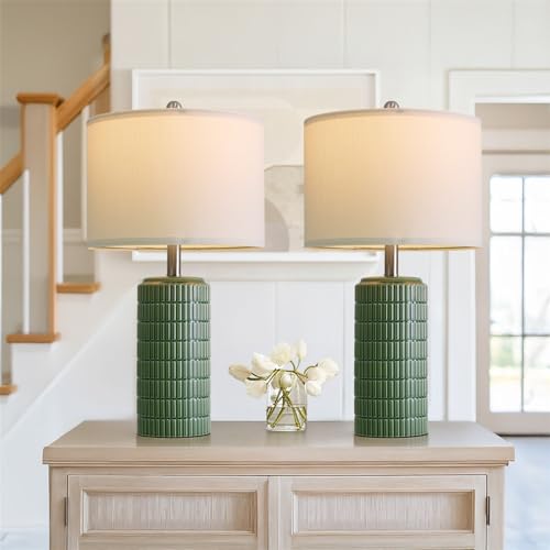 23" Dark Green Ceramic Table Lamps Set of 2 (2 Count)
