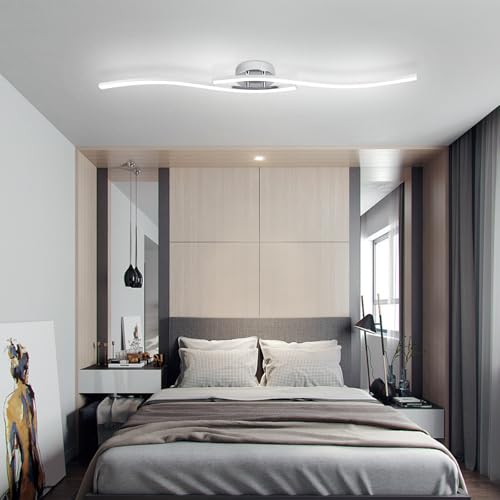 39.37Inch Linear Ceiling Light 6000K Chrome Modern Ceiling Light Fixture 28W Long Flush Mount Ceiling Lamp for Hallway
