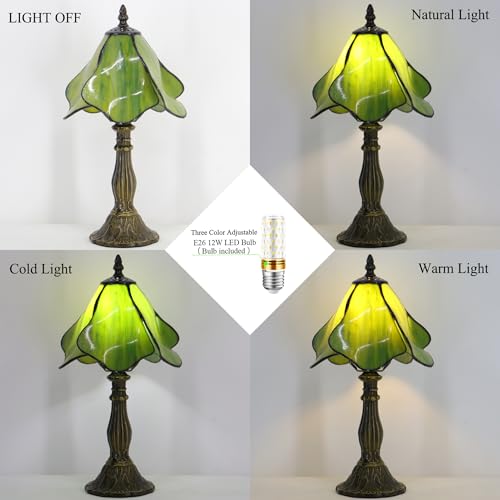 Small Tiffany Lamp Green Yellow Morning Glory Style W8H14.5 Inch