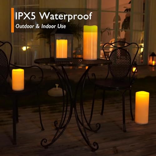 12" x 5" Large Waterproof Outdoor Flameless Candles with Remote Control and Timer (4 Count)