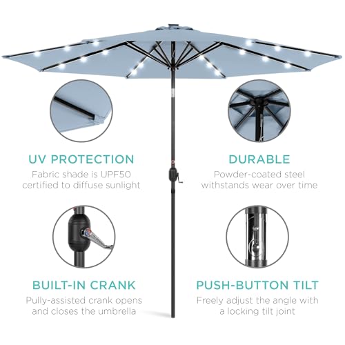 10ft Solar Polyester LED Lighted Patio Umbrella w
