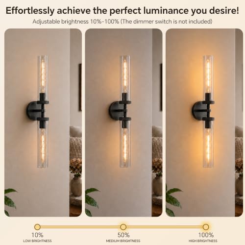 24 inch Bathroom Sconces Set of 2 Linear Black Sconce Hardwired (2 Count)