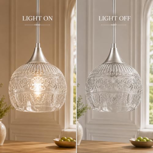 DSMJFU Brushed Nickel Pendant Lights Set of 2 with Clear Glass for Kitchen (2 Count)