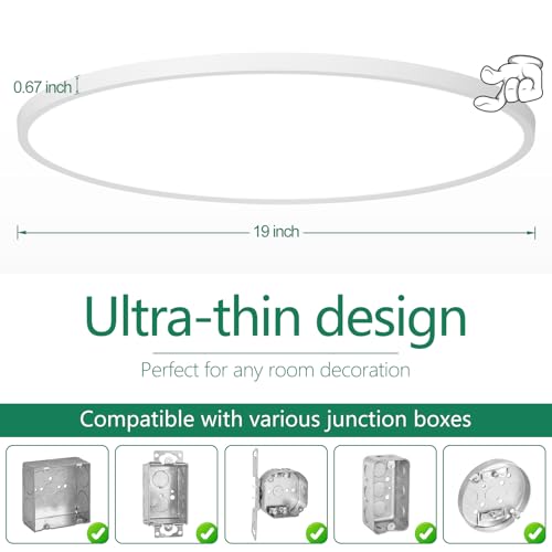 19 Inch Dimmable Large Flush Mount Ceiling Light Fixture