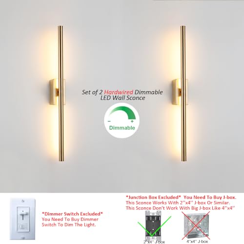 Only Suitable for Small Junction Box Set of 2 Hardwired Narrow Gold Wall Sconces Modern Picture Lights Linear Mirror Vanity Wall Lights for Bathroom Bedroom Corridor (2 Count)
