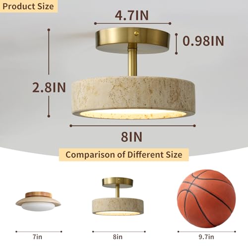 8Inch Travertine Flush Mount Ceiling Light