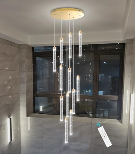 12 Lights Chandelier LED Dimmable Chandeliers for Entryway Flush Mount Ceiling Pendant Light Fixture Crystal Chandeliers for Living Room Gold Finished Lighting Modern High Ceiling Chandelier