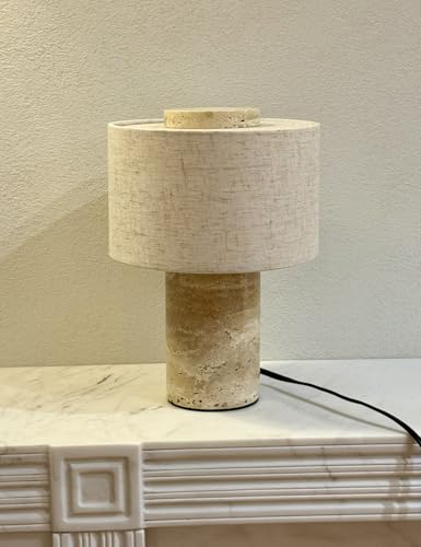 Stone Lamp Natural Travertine Table Lamp 10 Inch Marble Wabi Sabi Light Fixture Organic Modern Home Decor Warm to Cool White Light for Bedside