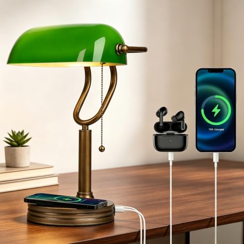 Green Glass Bankers Lamp