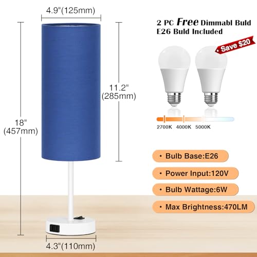18" Bedside Lamp for Bedroom Set of 2 Dimmable Table Lamp