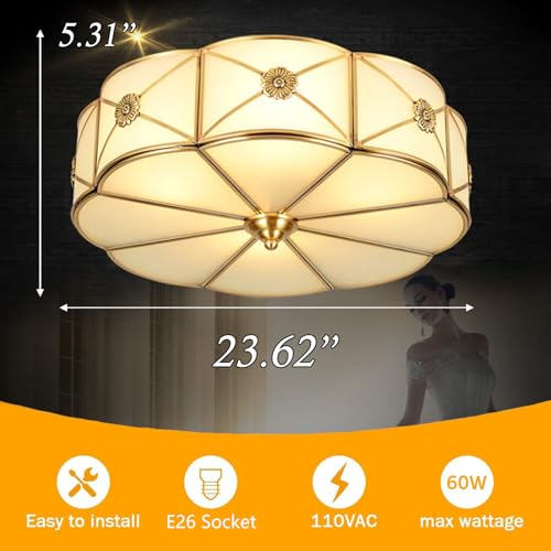 24 in Brass Flush Mount Ceiling Light for Living Room Bedroom