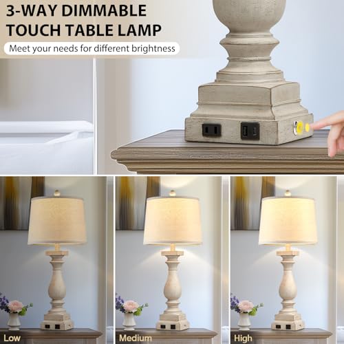 28" Tall Farmhouse Table Lamps with USB C+A Ports and AC Outlet