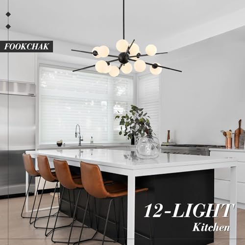 Large Black Sputnik Ceiling Light Fixture 39in 12 Light Frost Glass