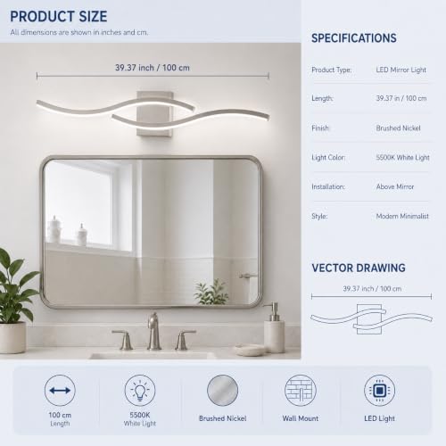 Modern Vanity Lights Dimmable Bathroom Light Fixtures Over Mirror Bathroom LED Vanity Light for Bathroom Living Room