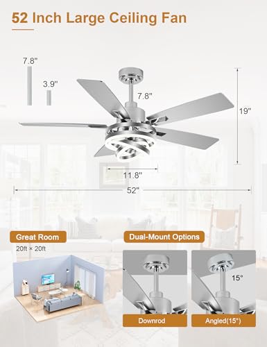 52" Modern Chandelier Fandelier Ceiling Fan with Light