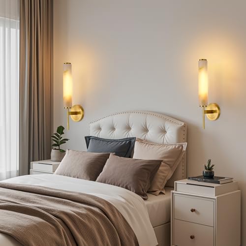 Modern Brass Alabaster Wall Sconces Sets of Two