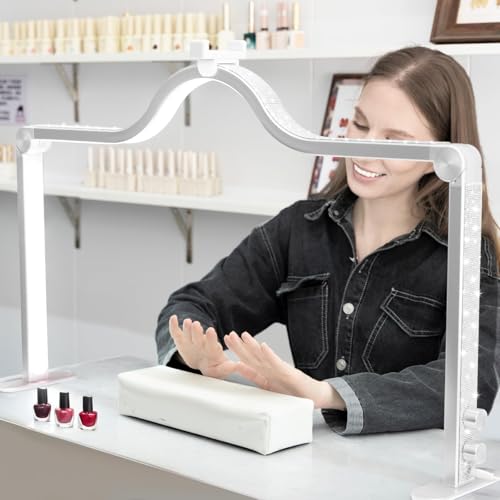 Nail Light for Desk Half Moon Light for Nail Desk 34Inch Foldable LED Table Lamp Manicure for Table Adjustable Dimmable Half Moon Lamp for Lash Beauty Tattoos Crafts White
