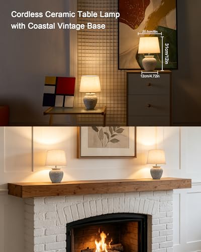 12" Cordless Ceramic Table Lamp with Coastal Base