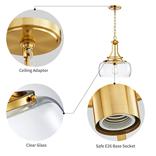 Chandelier Rustic Farmhouse Industrial Round Ceiling Pendant LED Light Fixture with Clear Glass Shades for Dining Room Kitchen Island Foyer Entryway