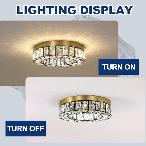 Crystal LED Flush Mount Ceiling Light Fixtures Modern Black and Gold LED Chandelier Lighting for Kitchen Closet Hallway Bedroom Foyer Laundry Room
