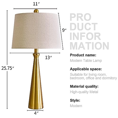 25.75" 3 Way Dimmable Touch Control Modern USB Table Lamp Set of 2 for Living Room Bed Room Bedside Nightstand Lamps Fabric Shade Vintage Accent Light Gold Antique Brass (2 Count)