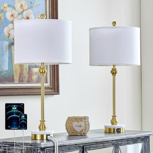 Brass Gold Buffet Table Lamps Set of 2 for Living Room (2 Count)