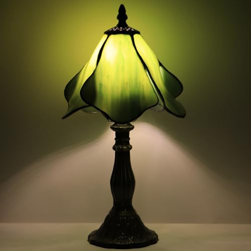 Small Tiffany Lamp Green Yellow Morning Glory Style W8H14.5 Inch