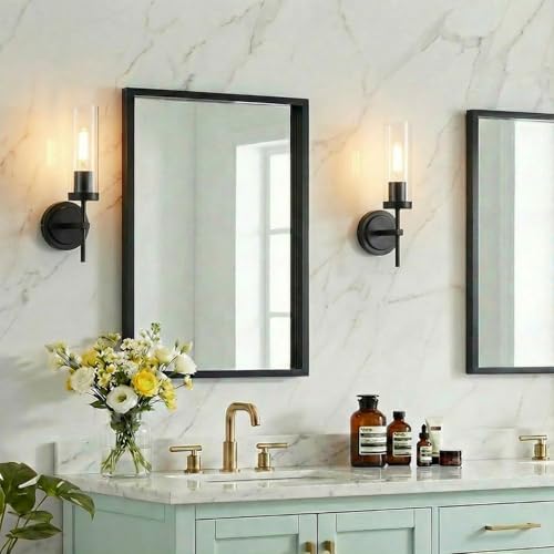 Hardwired Black Wall Sconce Set of 2 Bathroom Sconces Vanity Light