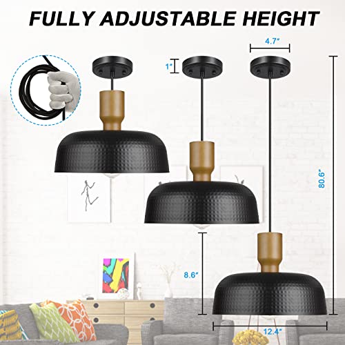 Industrial Pendant Light Fixtures Ceiling Hanging with Hammered Metal Shade (2 Count)