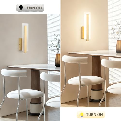 Hardwired Gold Dimmable Modern LED Wall Sconce 3000K 3500K 4000K 5000K 6000K Indoor Wall Lights Up and Down Wall Mount Light for Living Room Bedroom Hallway Corridor
