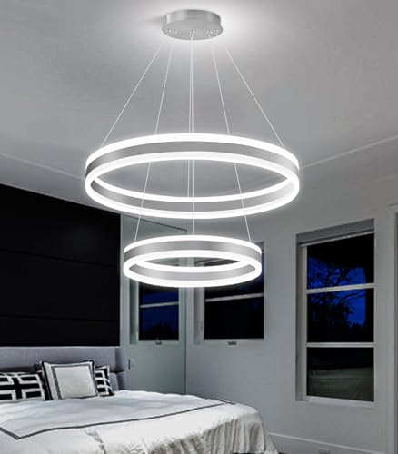 D15.7''+23.6'' Modern Ring Chandelier for Dining Room LED Dimmable Pendant Lighting Chandelier for Living Room Foyer Bedroom Entryway 3000K