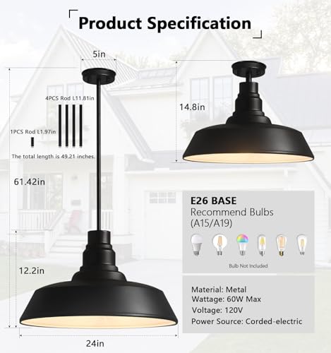 24" Oversized Barn Pendant Light