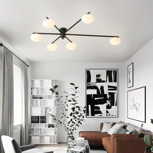 6 Light Semi Flush Mount Ceiling Sputnik Chandelier Black Matte