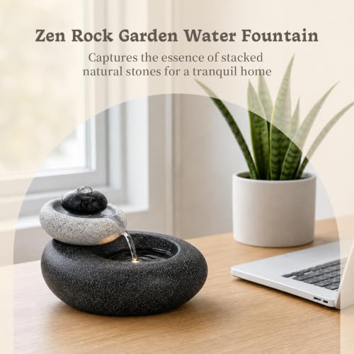 Tabletop Waterfall Fountain Rock Style Small 6.89" Relaxation Tabletop Fountain with Soothing Light for Office Home Decor