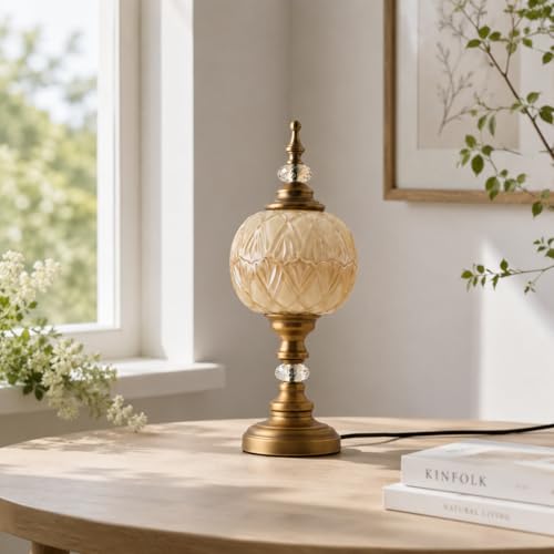 Vintage White Table Lamp Fixture with E26 Bulb Glass Lampshade Desk Lamp with Plug Switch for Bedroom Living Room Dressing Room