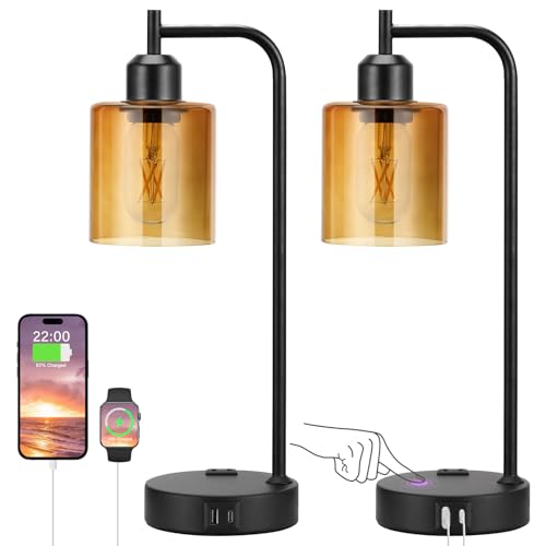 Industrial Touch Nightstand Lamps for Bedrooms Set of 2 (2 Count)
