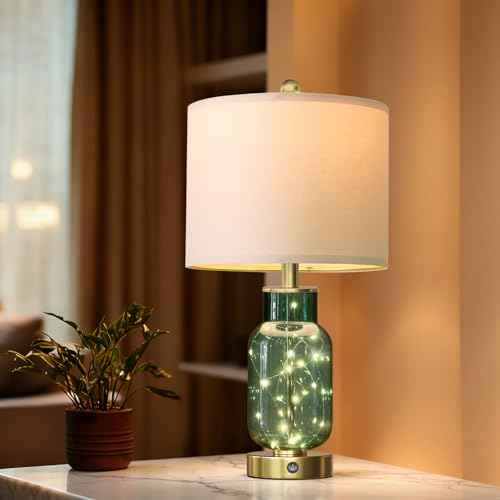 22" Glass Table Lamps Set of 2 with Night Light for Bedroom (2 Count)