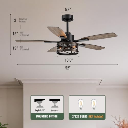 52 Inch Ceiling Fan with Light and Remote Control (Wood Grain - Flush Mount / 52 Inch)