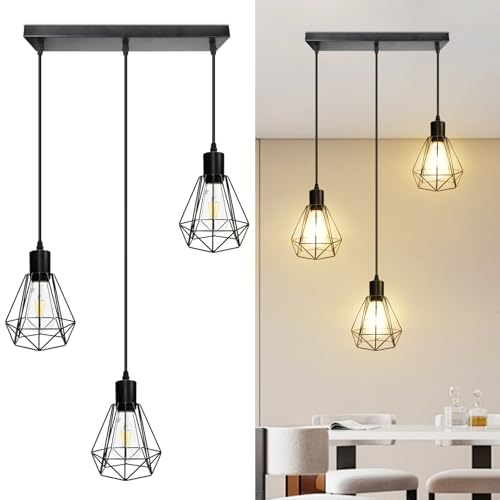 3 Light Black Pendant Lights Hanging Light Fixture Adjustable Cord