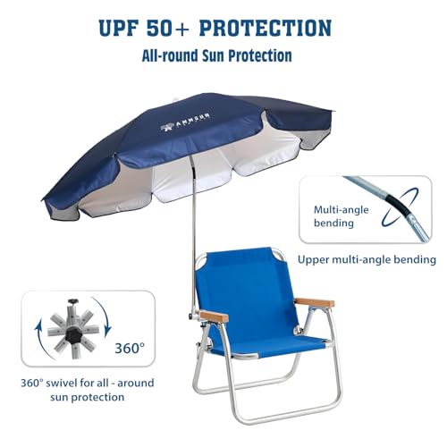 Chair Umbrella with Universal Clamp Adjustable 47 inches and 360° Swivel & UPF 50+ Protection Portable Sun Umbrella