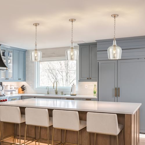 10” Large Silver Plated Hammered Glass Pendant Light Industrial Dome Modern Pendant Lighting Fixtures for Kitchen Island Dining Room Hallway