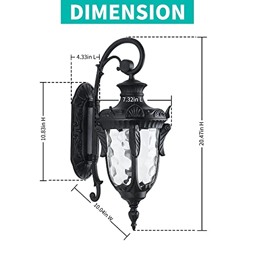 20.47" Outdoor Wall Light Fixture Black Exterior Wall Lantern