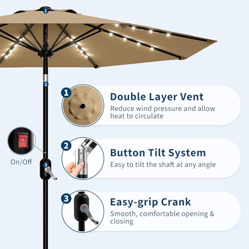 10 FT Patio Umbrella with Solar Lights