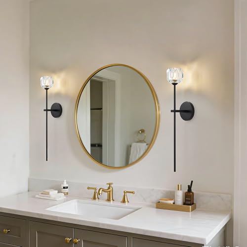Black Crystal Wall Sconces Brass Mid Century Modern Vanity Bathroom Sconce
