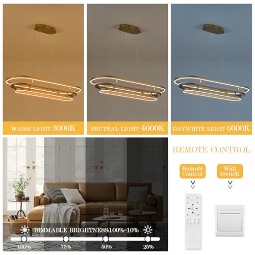 3 Ring LED Chandelier Modern Chandeliers Black Gold Brass Dimmable 39''