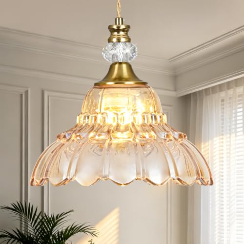 1 Piece Vintage Chandelier in Brushed Gold Finish with Amber Flower (1-Light / Gold and Amber)
